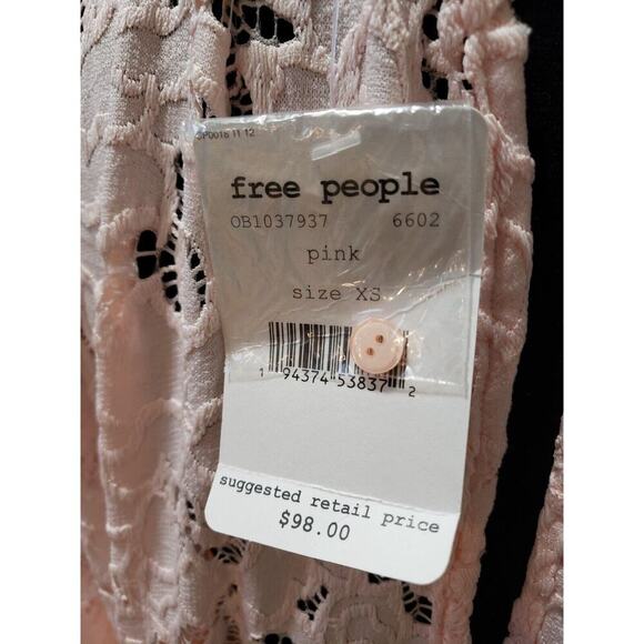 Free People Olivia Romantic Pink Lace Round Neck Flare Sleeve Blouse Size XS - Picture 8 of 15